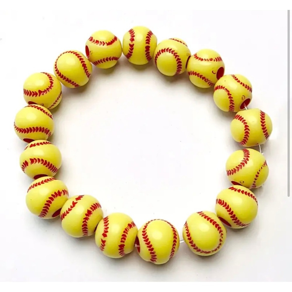 Softball Bead Bracelet Unisex OS Neon Yellow Red Sports‎ Fan Jewelry Stretchy